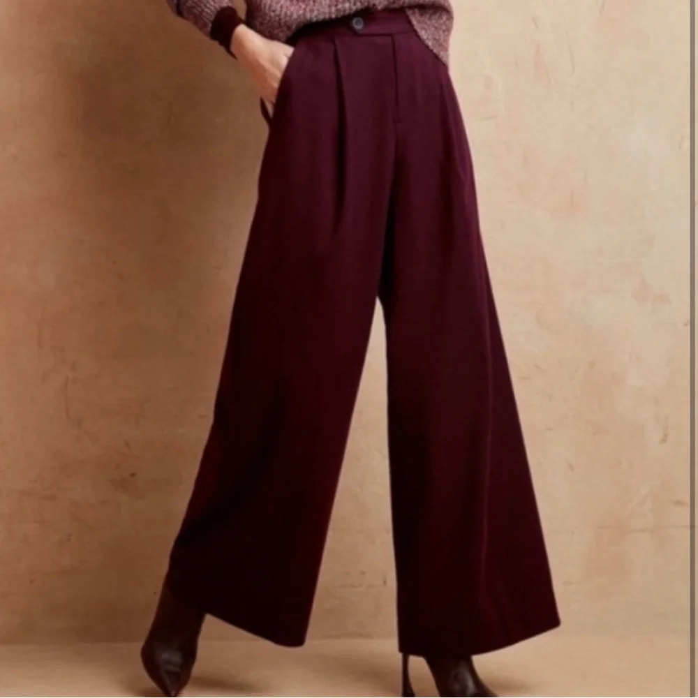 NWT Banana Republic Burgundy Wide Leg Pants - Multiple Sizes - Picture 1 of 1